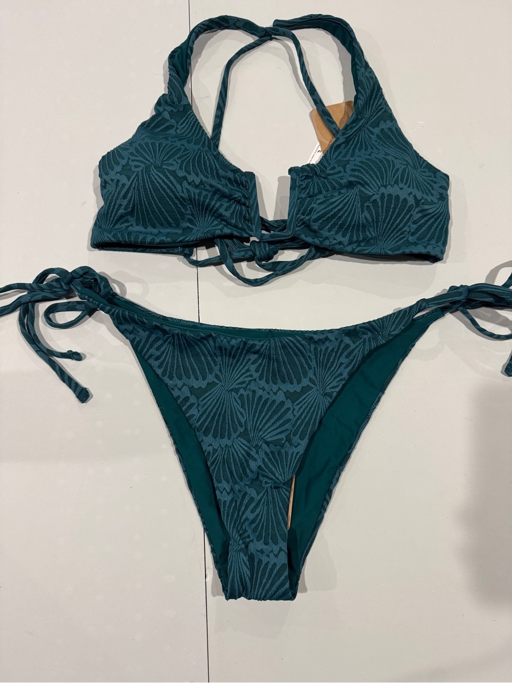 Teal Shell-Print Tie-Side Bikini Set
